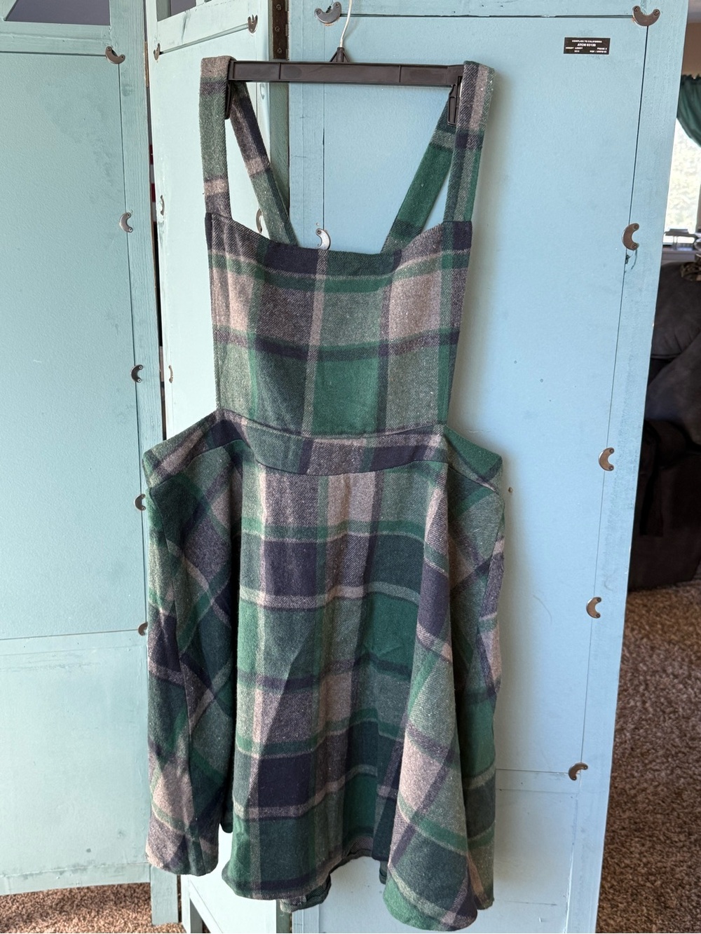 SHEIN Green Plaid Pinafore Midi Dress